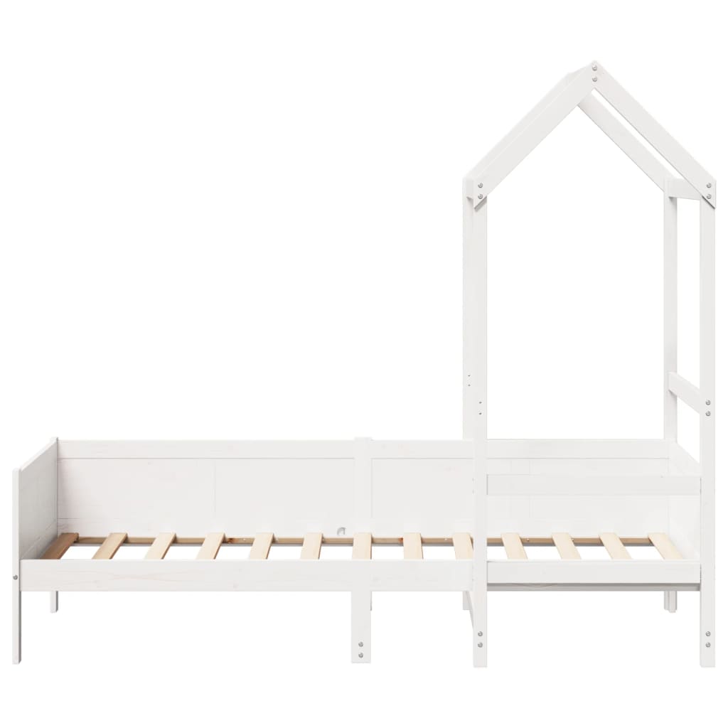 Day bed with roof without mattress white 90x190 cm solid wood