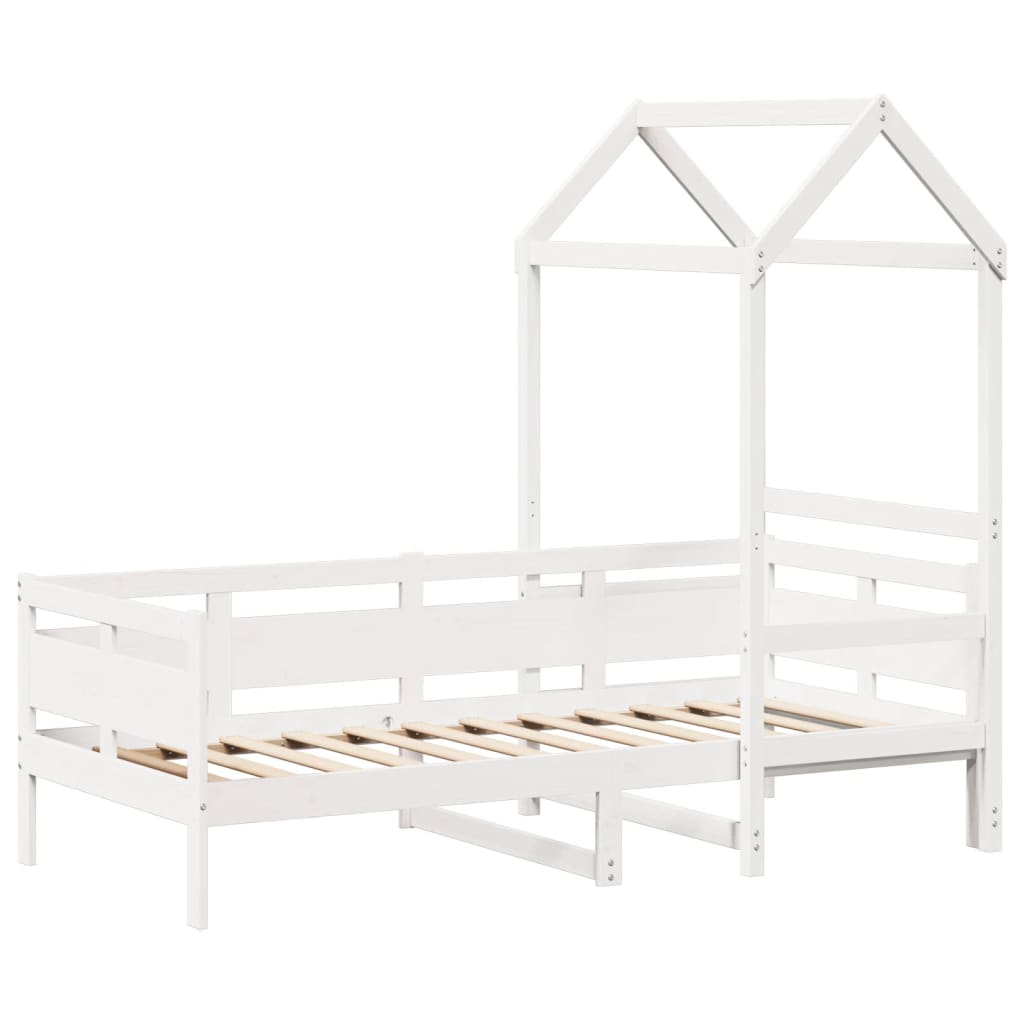 Lit de jour avec toit sans matelas blanc 90x200 cm bois massif