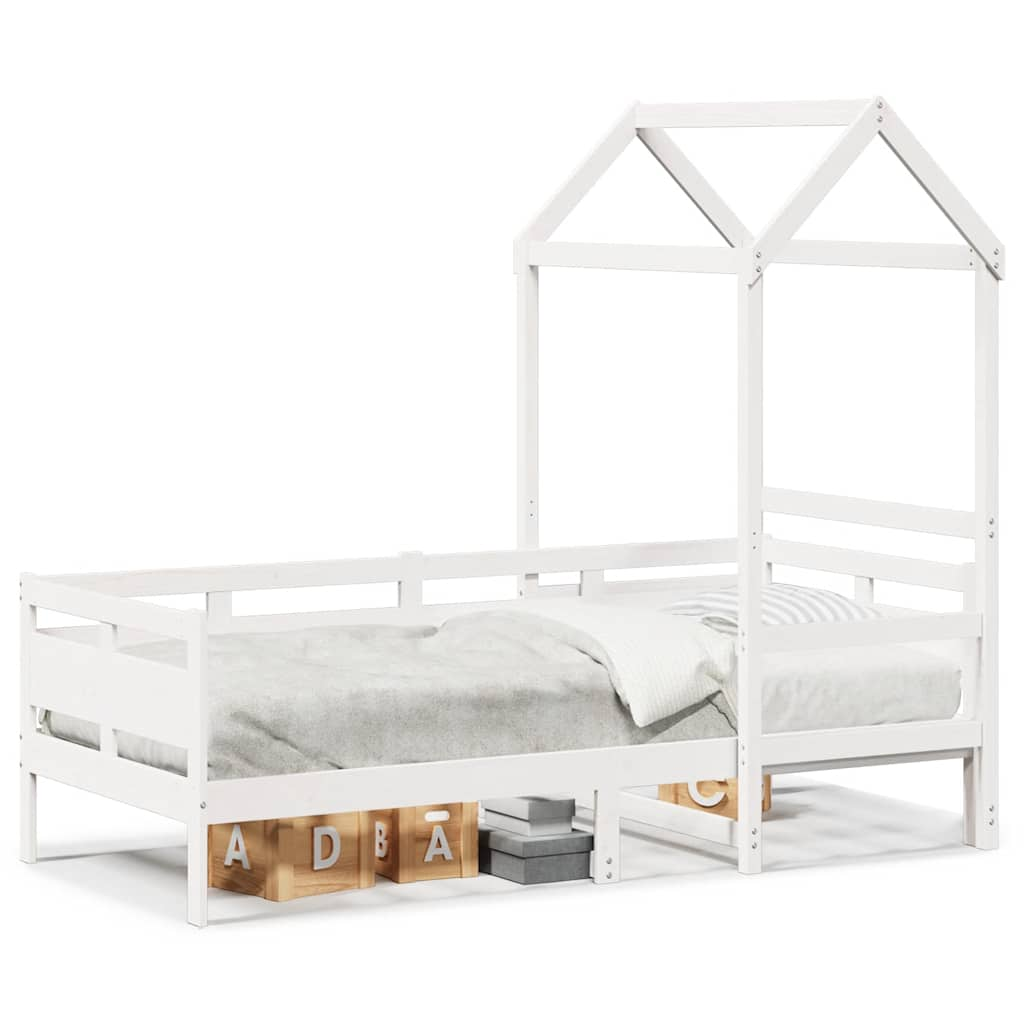 Day bed with roof without mattress white 90x190 cm solid wood