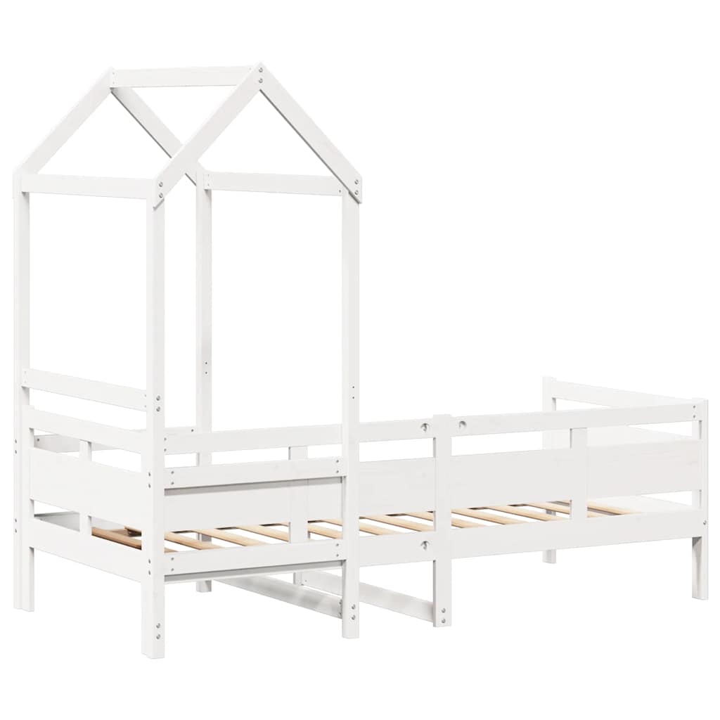 Day bed with roof without mattress white 90x190 cm solid wood