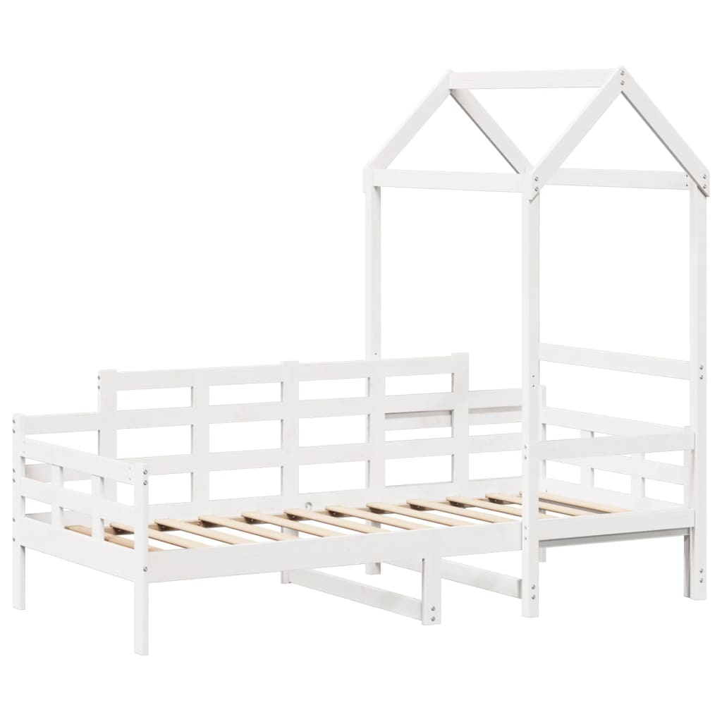 Day bed with roof without mattress white 90x200 cm solid wood