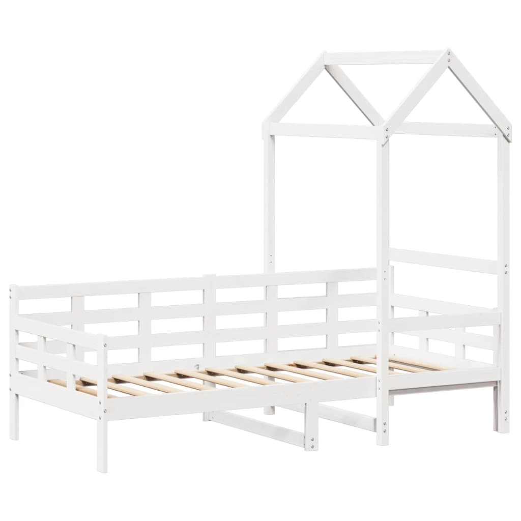 Lit de jour avec toit sans matelas blanc 90x200 cm bois massif