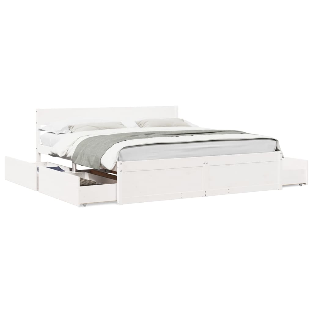 Cadre de lit sans matelas blanc 200x200 cm bois massif de pin