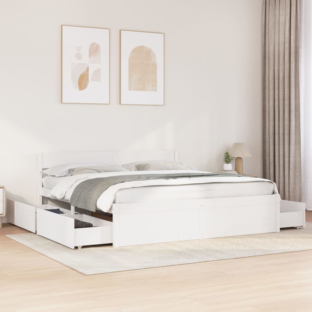 Cadre de lit sans matelas blanc 200x200 cm bois massif de pin