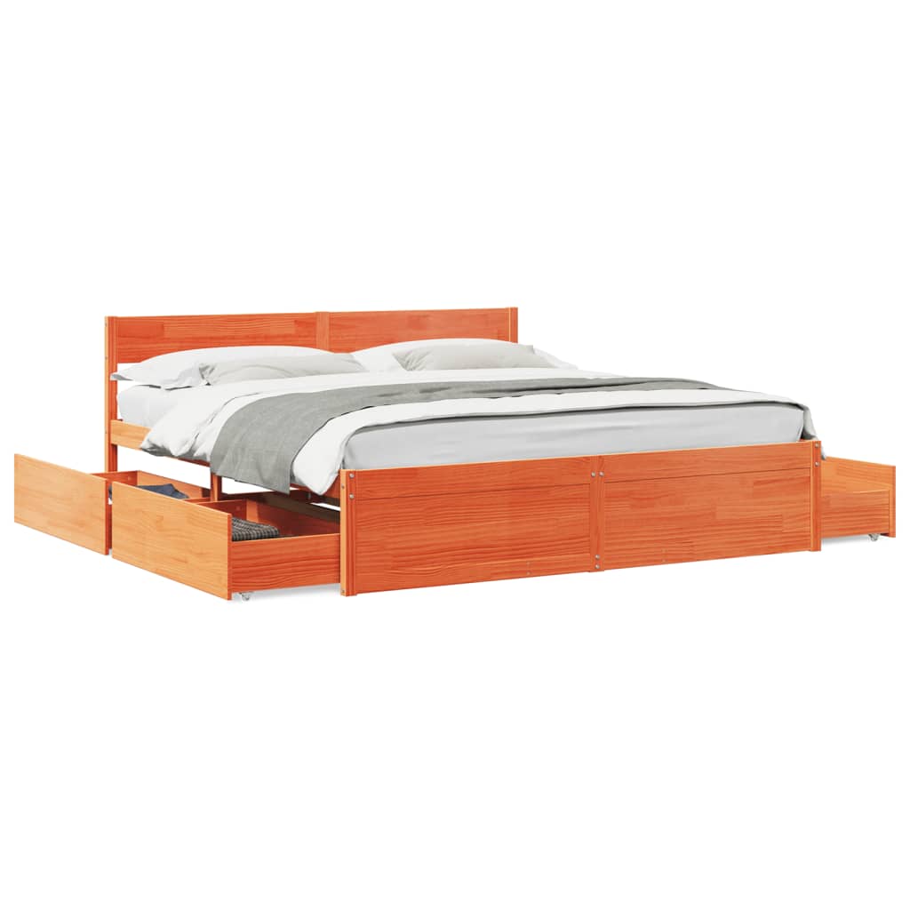 Cadre de lit sans matelas cire marron 200x200cm bois pin massif