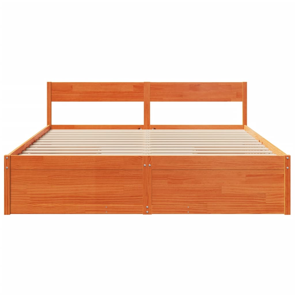 Cadre de lit sans matelas cire marron 200x200cm bois pin massif