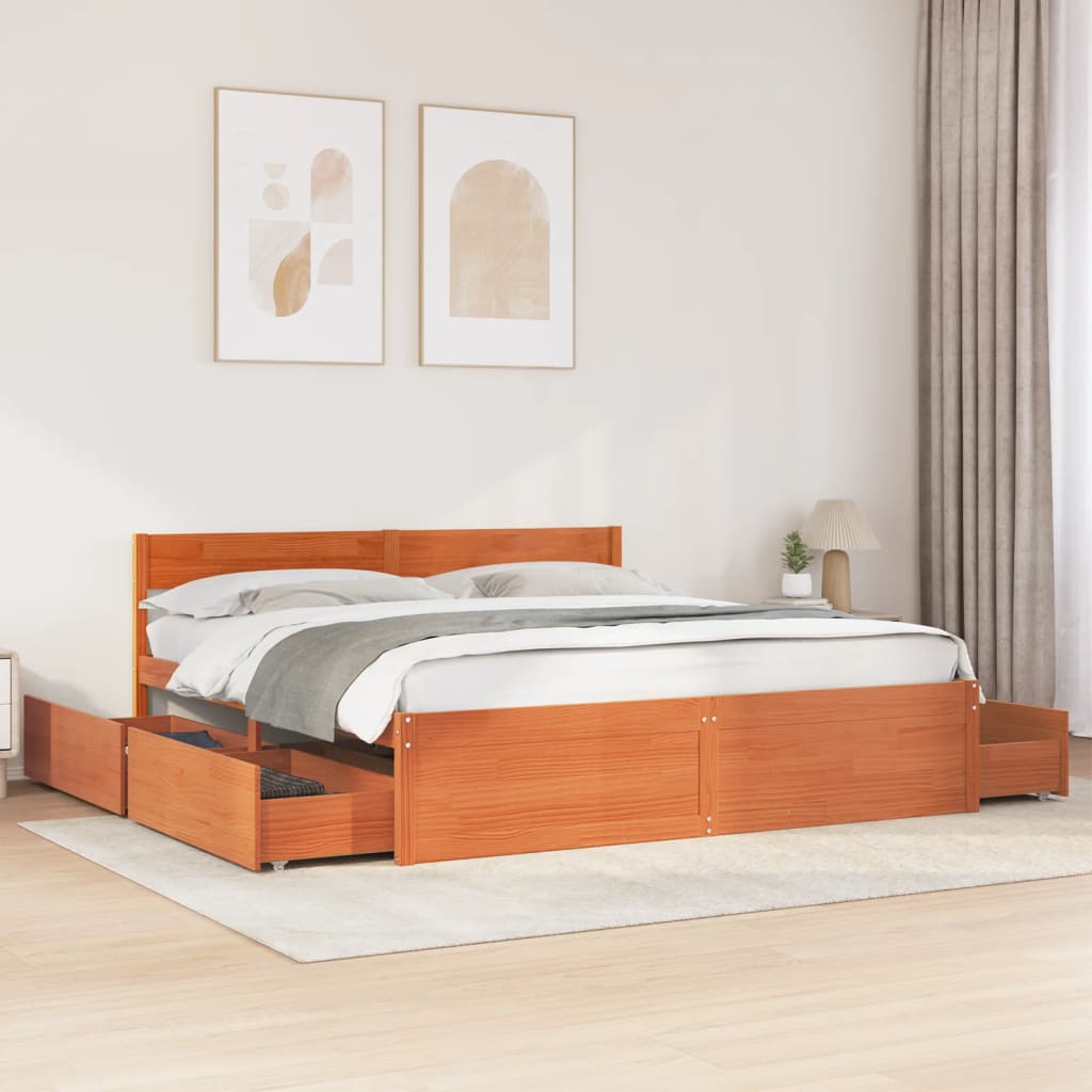 Cadre de lit sans matelas cire marron 200x200cm bois pin massif