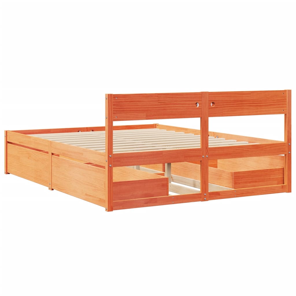 Cadre de lit sans matelas cire marron 160x200cm bois pin massif