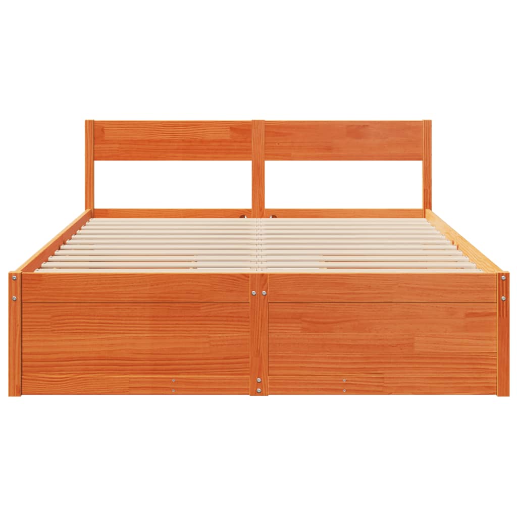 Cadre de lit sans matelas cire marron 150x200cm bois pin massif