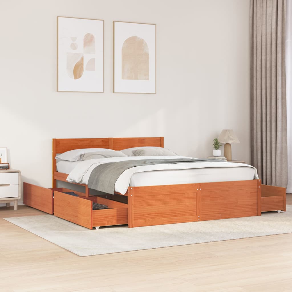 Cadre de lit sans matelas cire marron 150x200cm bois pin massif