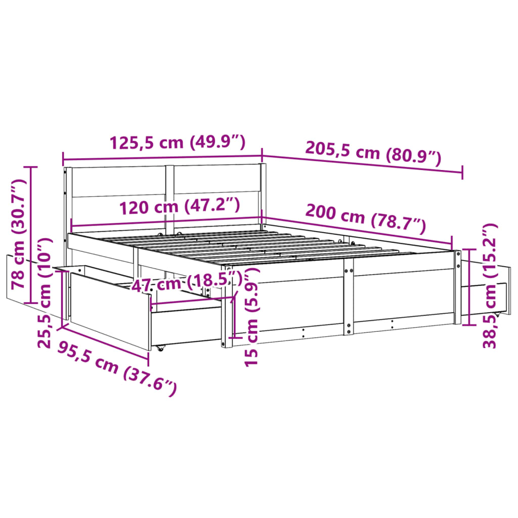 Bed frame without mattress white 120x200 cm solid pine wood