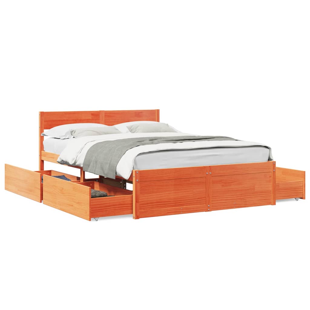 Cadre de lit sans matelas cire marron 120x200cm bois pin massif