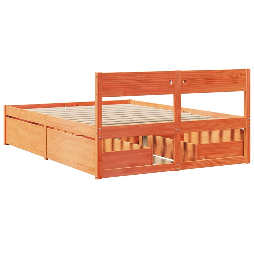 Cadre de lit sans matelas cire marron 120x200cm bois pin massif