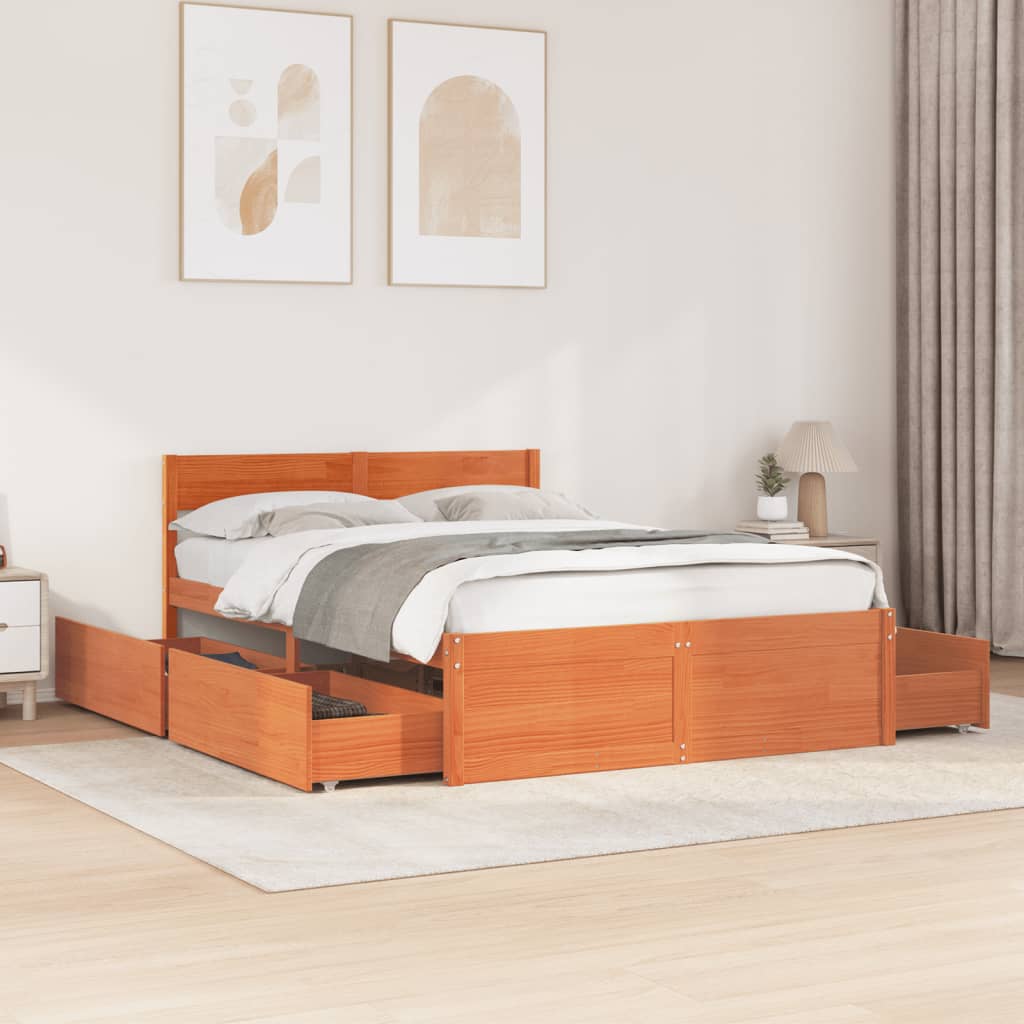 Cadre de lit sans matelas cire marron 120x200cm bois pin massif