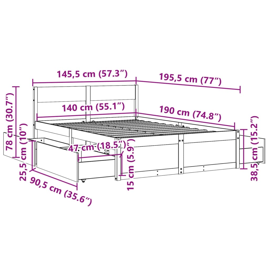 Cadre de lit sans matelas 140x190 cm bois de pin massif