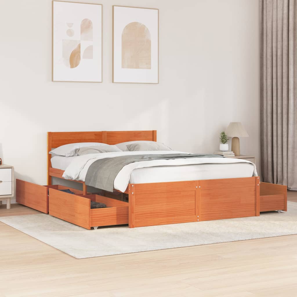 Cadre de lit sans matelas cire marron 140x190cm bois pin massif