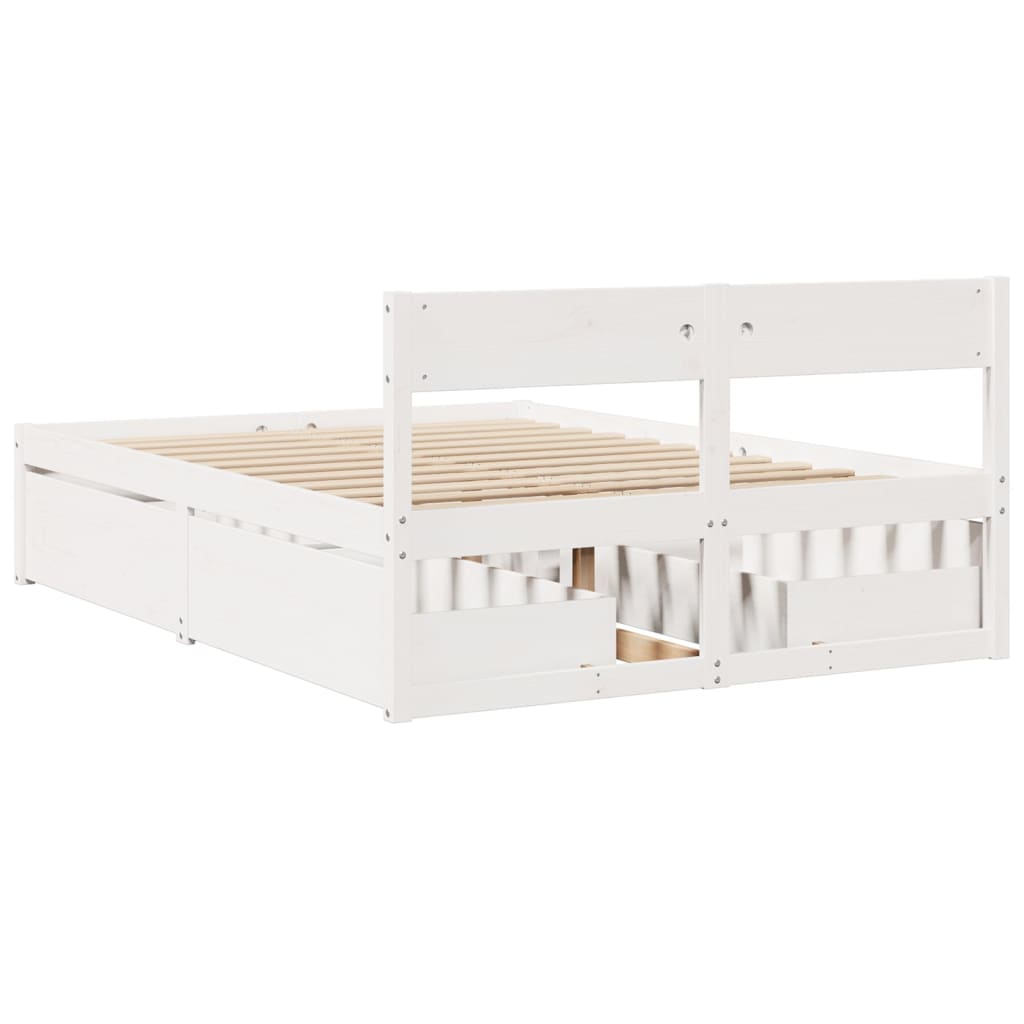 Cadre de lit sans matelas blanc 135x190 cm bois de pin massif