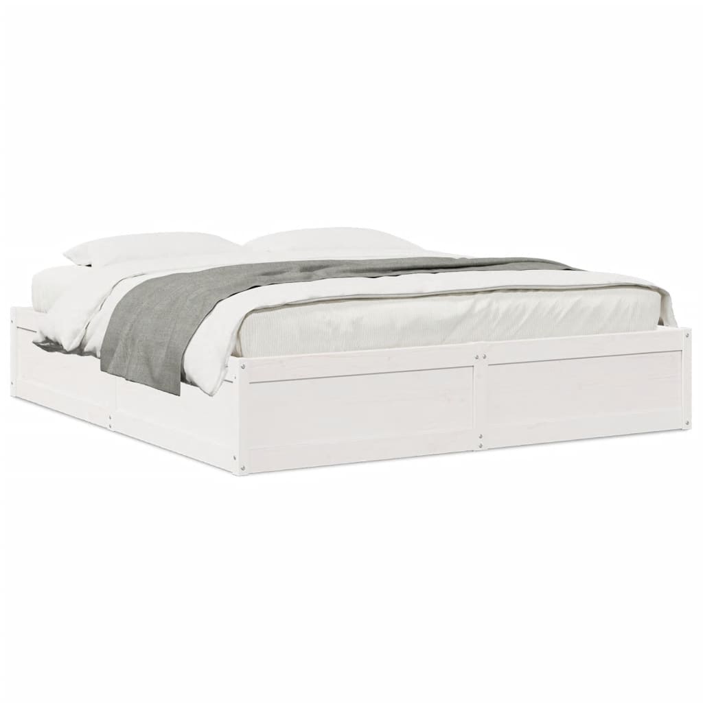 Cadre de lit sans matelas blanc 200x200 cm bois massif de pin