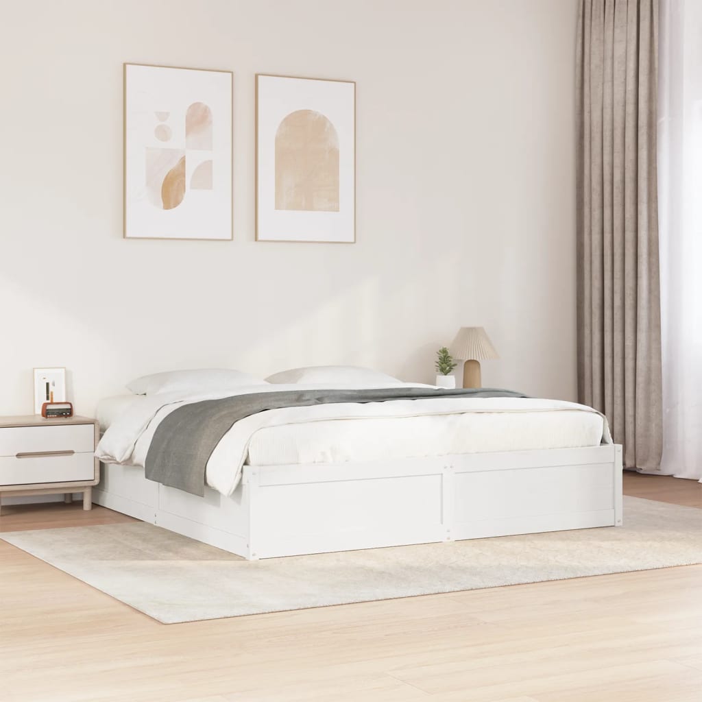 Cadre de lit sans matelas blanc 200x200 cm bois massif de pin