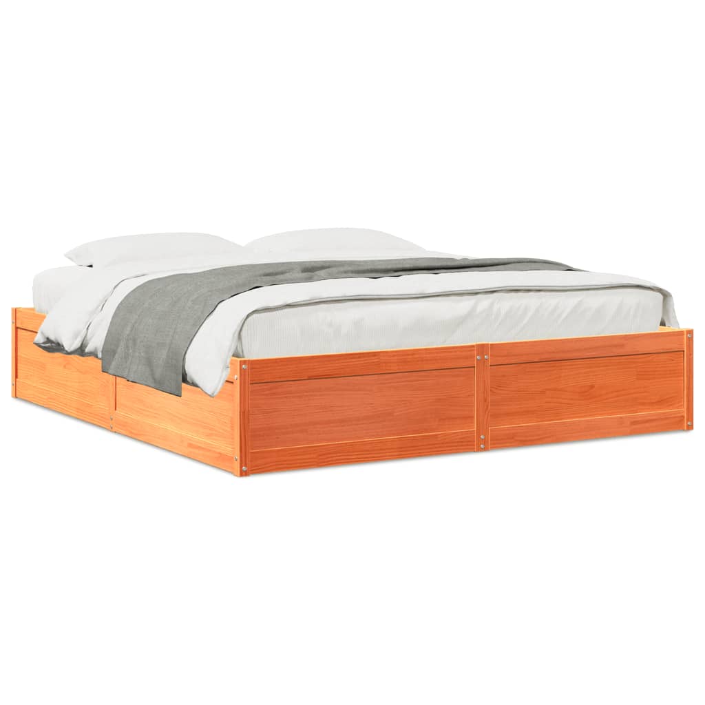 Cadre de lit sans matelas cire marron 200x200cm bois pin massif