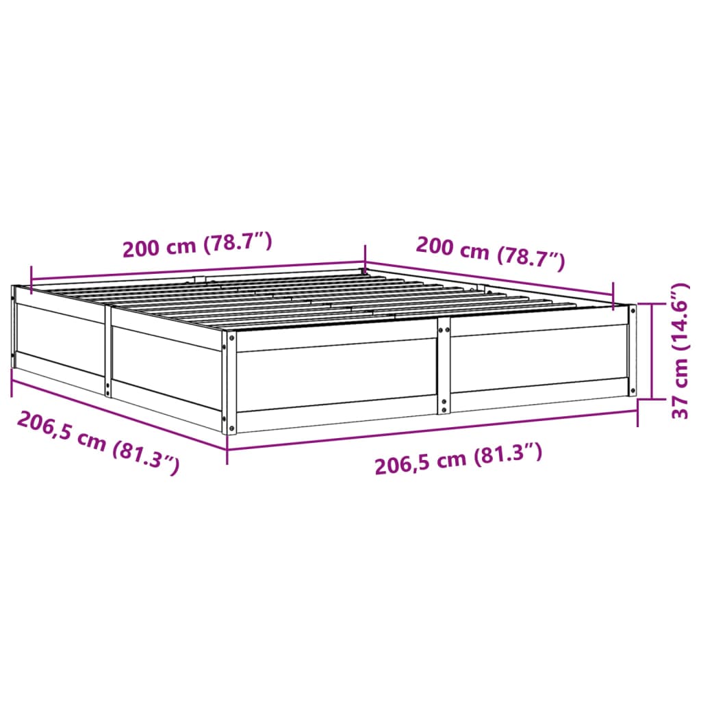 Bed frame without mattress brown wax 200x200cm solid pine wood