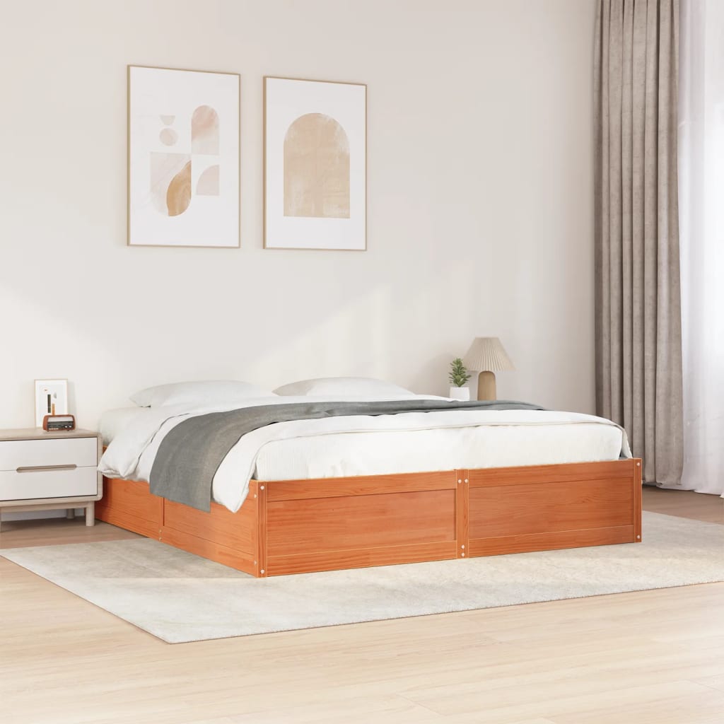 Cadre de lit sans matelas cire marron 200x200cm bois pin massif