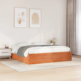 Bed frame without mattress brown wax 200x200cm solid pine wood