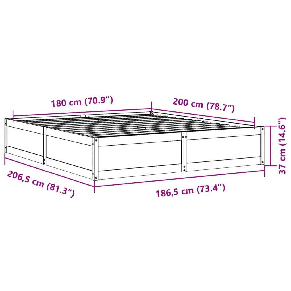 Cadre de lit sans matelas 180x200 cm bois massif de pin