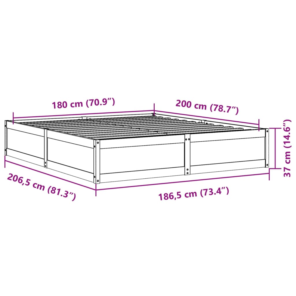 Bed frame without mattress white 180x200 cm solid pine wood