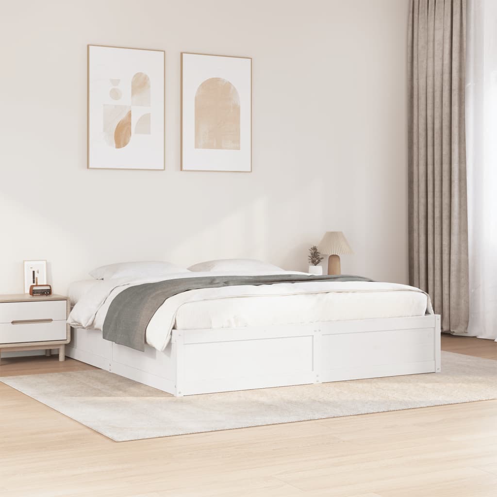 Cadre de lit sans matelas blanc 180x200 cm bois massif de pin