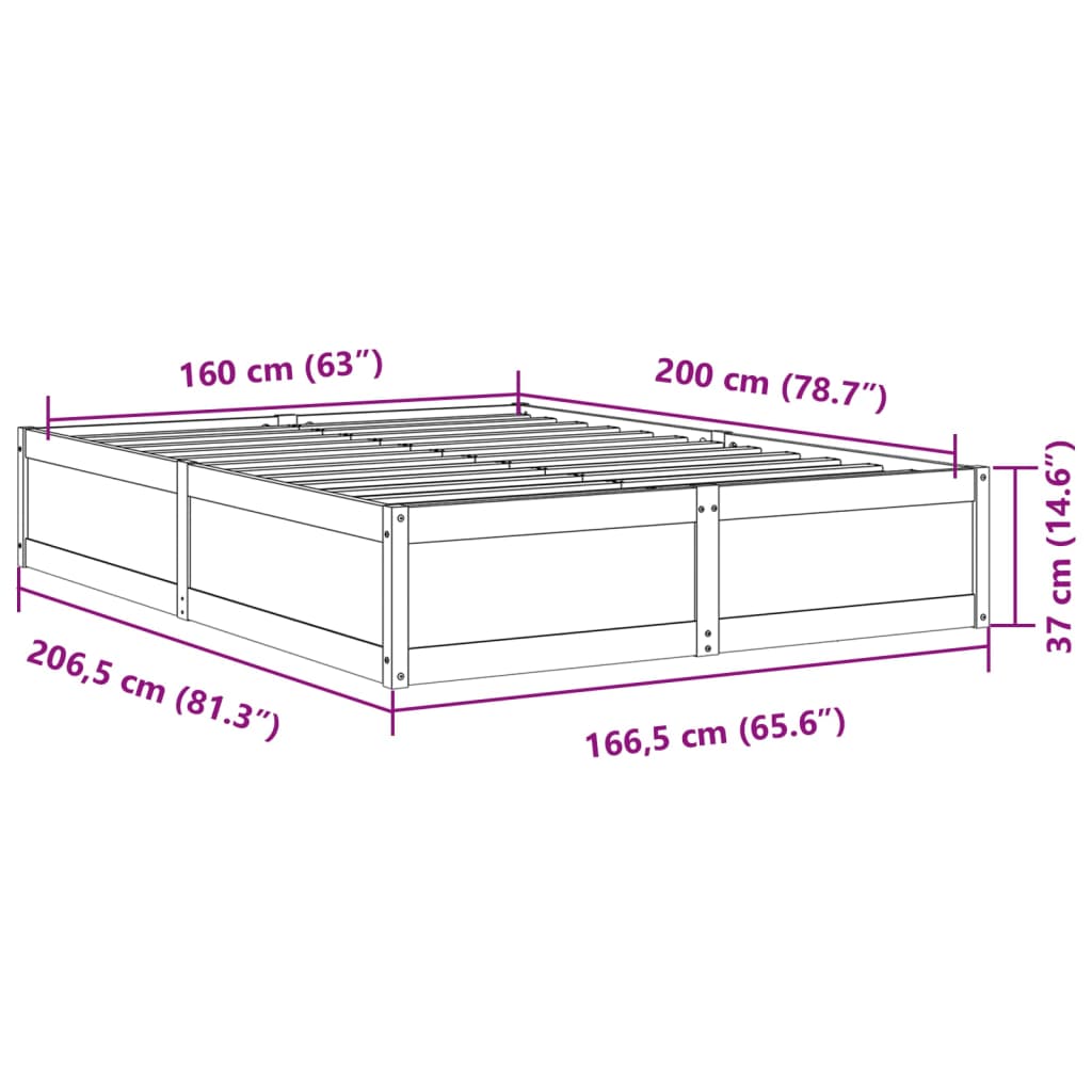 Cadre de lit sans matelas 160x200 cm bois massif de pin