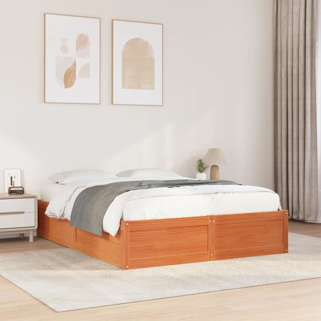 Cadre de lit sans matelas cire marron 160x200cm bois pin massif