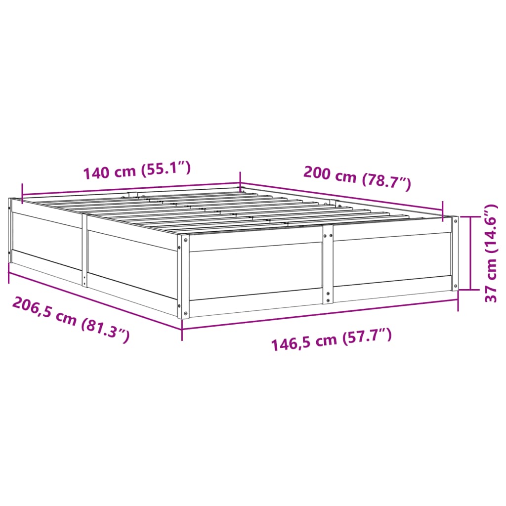 Cadre de lit sans matelas 140x200 cm bois massif de pin