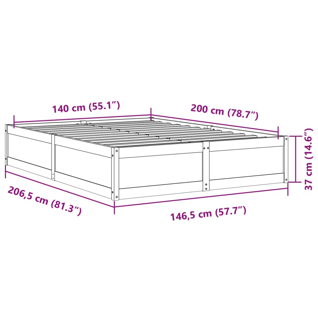 Cadre de lit sans matelas blanc 140x200 cm bois de pin massif