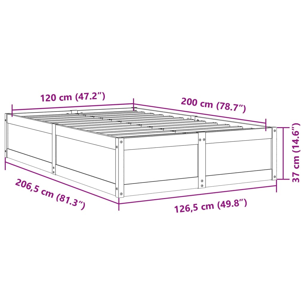 Bed frame without mattress 120x200 cm solid pine wood