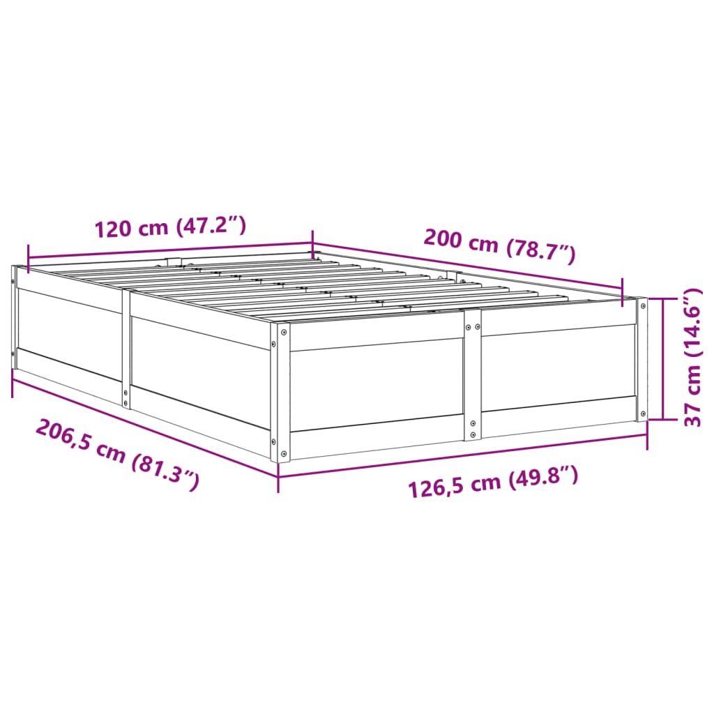 Cadre de lit sans matelas cire marron 120x200cm bois pin massif