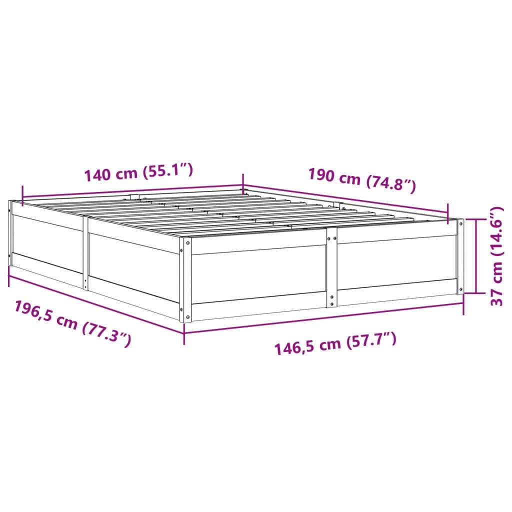 Cadre de lit sans matelas 140x190 cm bois de pin massif