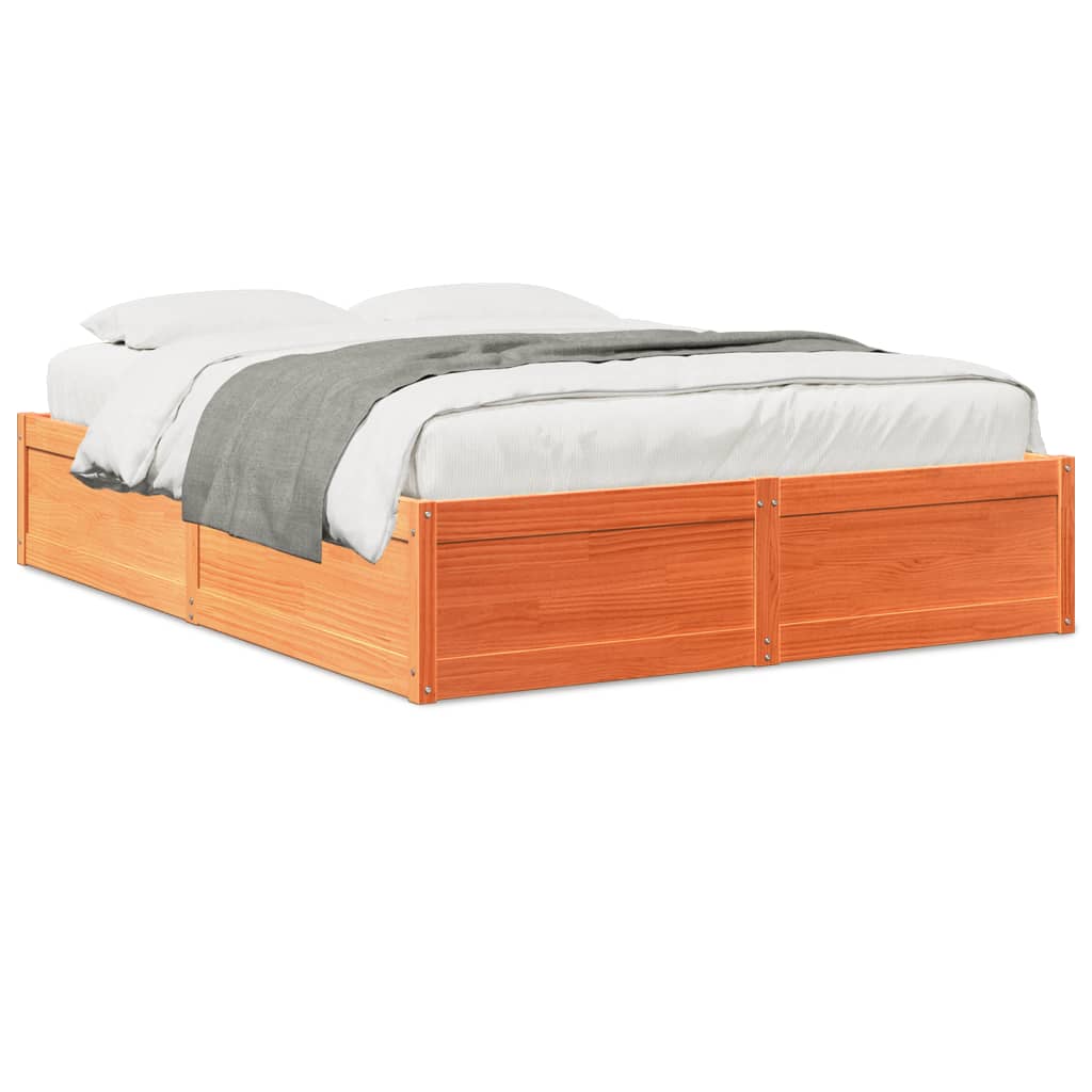 Cadre de lit sans matelas cire marron 140x190cm bois pin massif