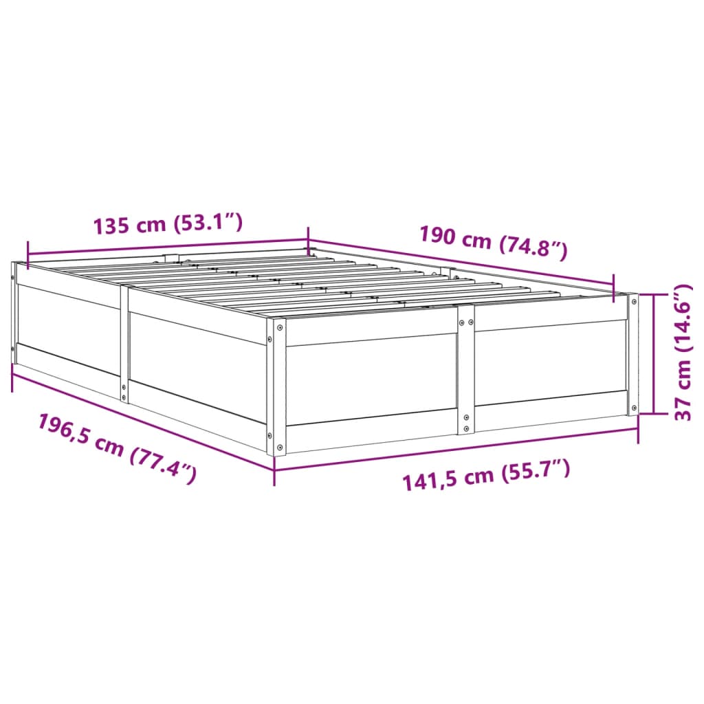 Bed frame without mattress white 135x190 cm solid pine wood