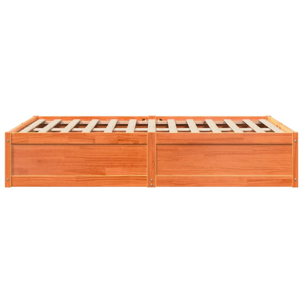 Cadre de lit sans matelas cire marron 135x190cm bois pin massif