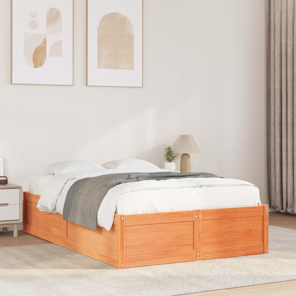 Bed frame without mattress brown wax 120x190cm solid pine wood