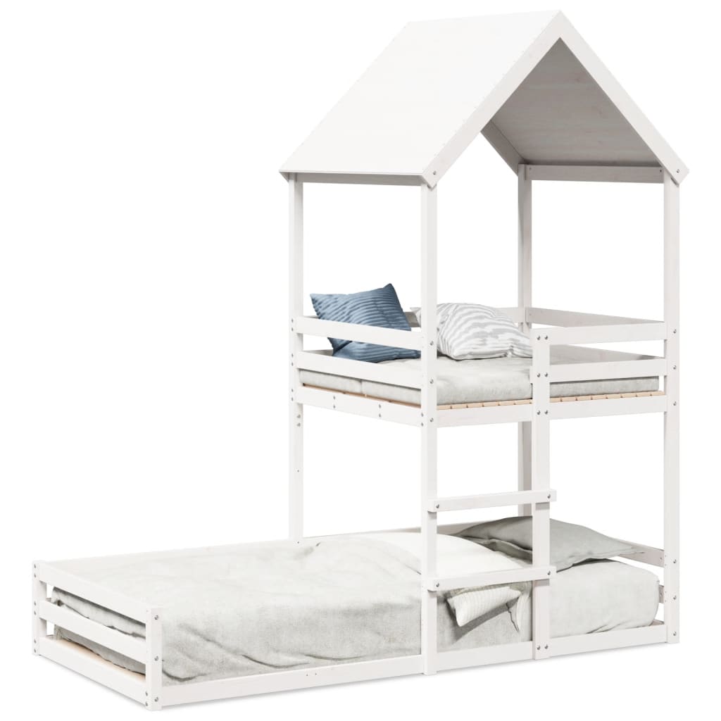 Lit superposé sans matelas blanc 90x200 cm bois de pin massif