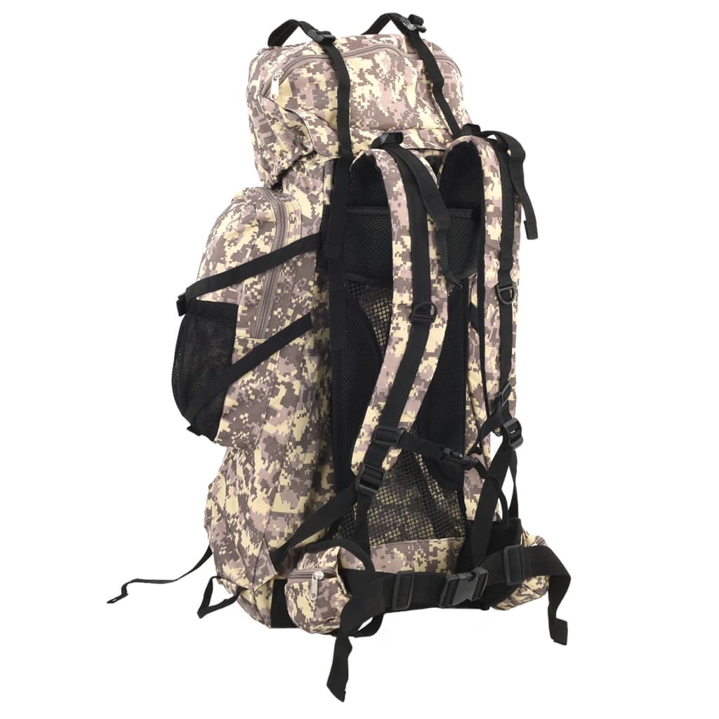 Sac à dos de randonnée marron camouflage 60 L tissu oxford