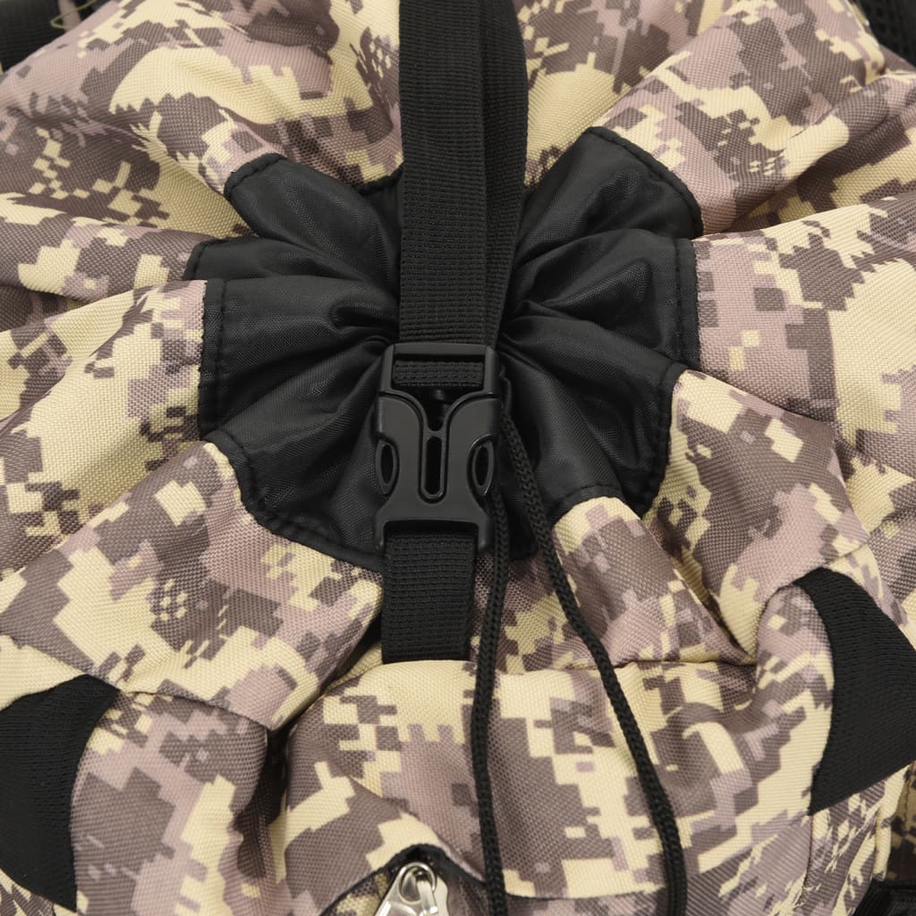 Sac à dos de randonnée marron camouflage 60 L tissu oxford