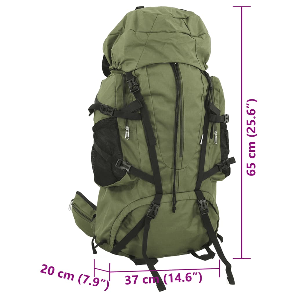 Sac à dos de randonnée vert armée 60 L tissu oxford