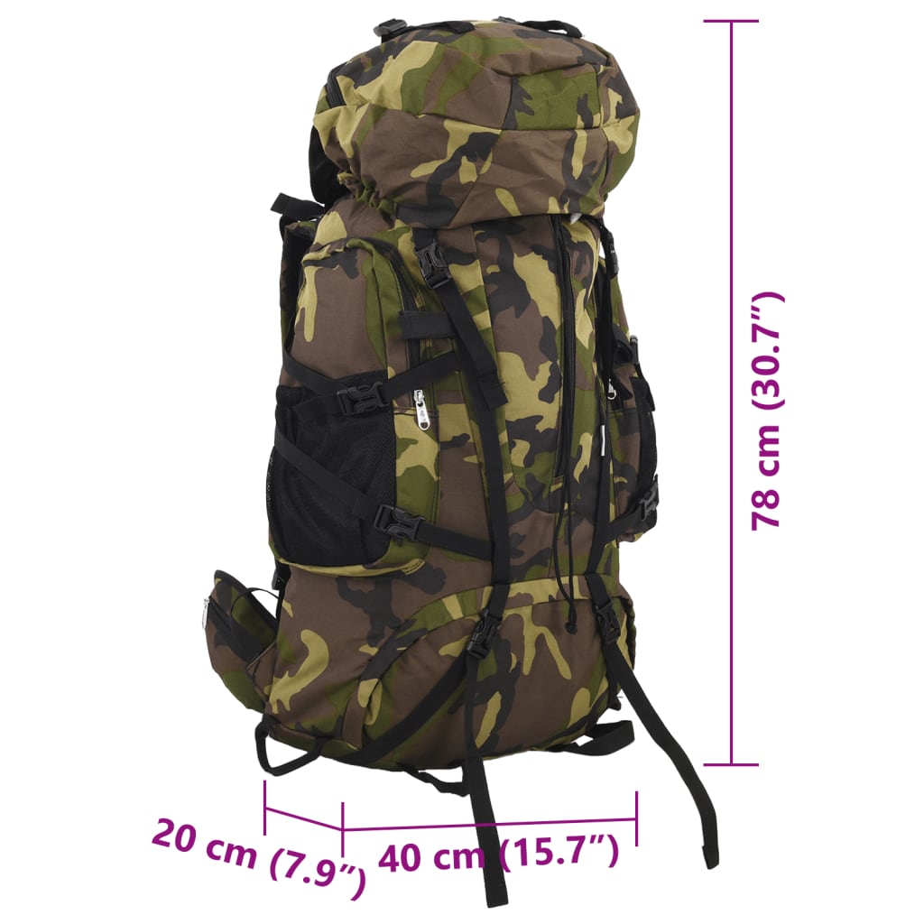 Sac à dos de randonnée vert camouflage 80 L tissu oxford