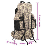 Sac à dos de randonnée marron camouflage 80 L tissu oxford