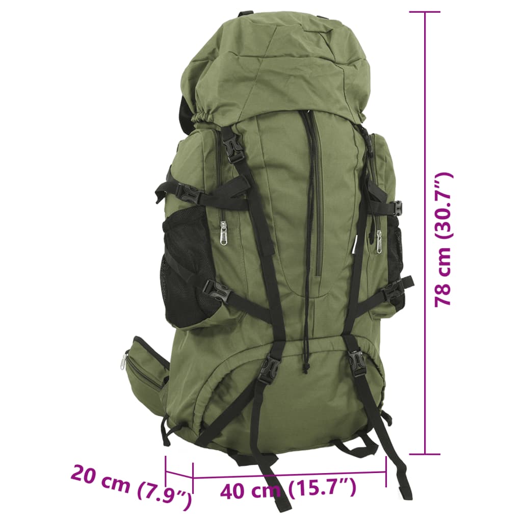 Sac à dos de randonnée vert armée 80 L tissu oxford