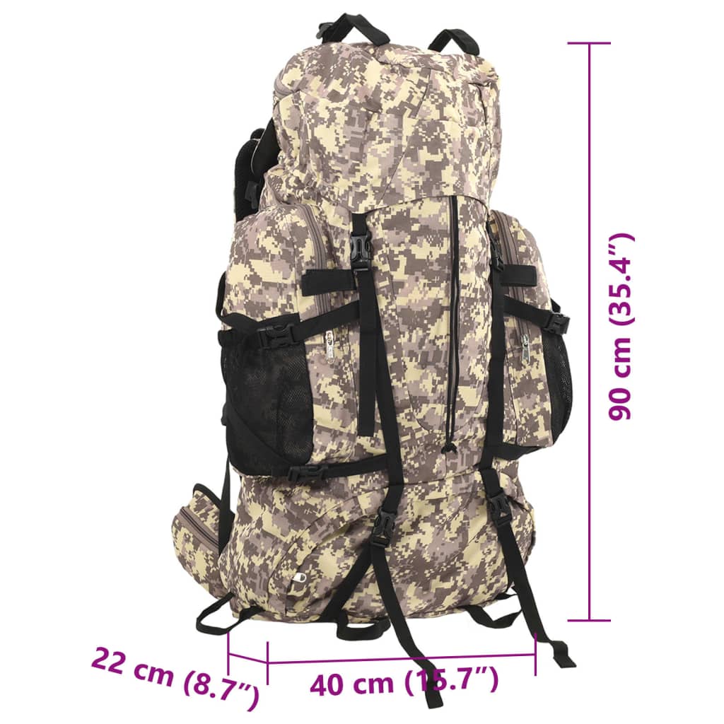 Sac à dos de randonnée marron camouflage 100 L tissu oxford