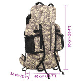 Sac à dos de randonnée marron camouflage 100 L tissu oxford